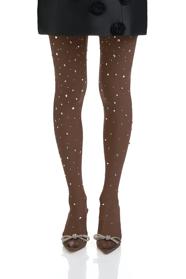 Athena Embellished Stockings | Dark Tan
